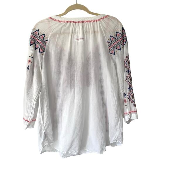 Johnny Was Tatum Peasant Embroidered White Boho Sheer Top size XL - Picture 6 of 10